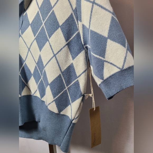 Dreamers blue and white checkered knit sweater- New with tags- Womens size small - Picture 2 of 4